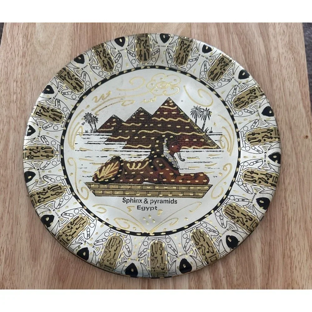 Sphinx & 3 Pyramids Egypt Map Copper Collection Plate 11 inch Handmade Sku 2707